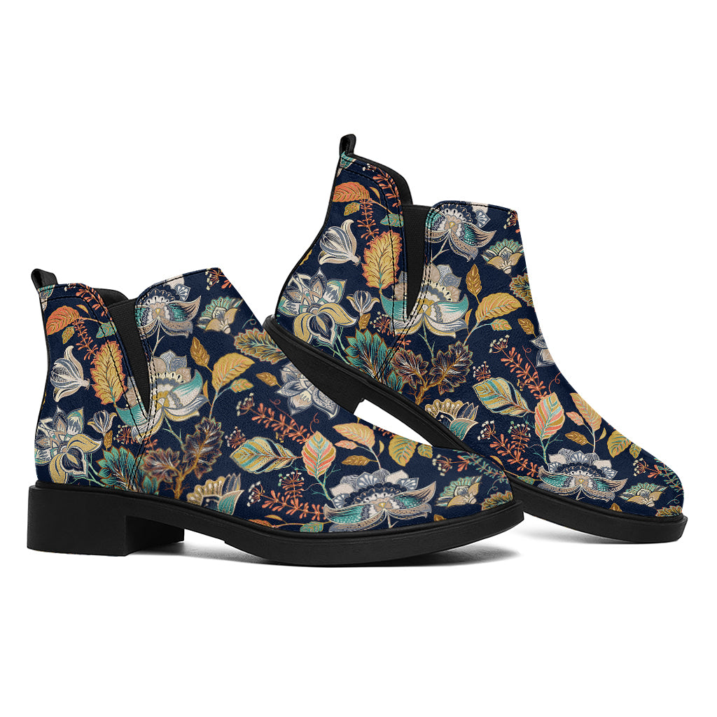 Vintage Indian Floral Pattern Print Flat Ankle Boots