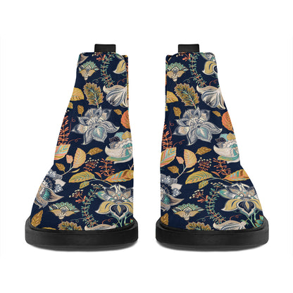 Vintage Indian Floral Pattern Print Flat Ankle Boots