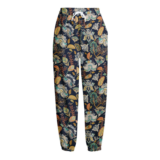Vintage Indian Floral Pattern Print Fleece Lined Knit Pants