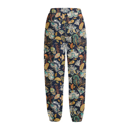 Vintage Indian Floral Pattern Print Fleece Lined Knit Pants