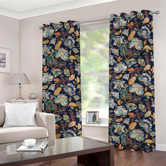 Vintage Indian Floral Pattern Print Grommet Curtains