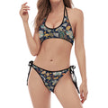 Vintage Indian Floral Pattern Print Halter Scoop Tie Side Bikini