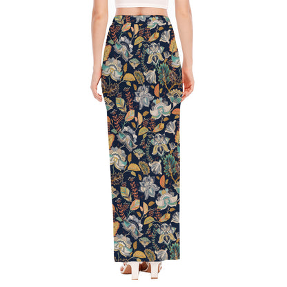 Vintage Indian Floral Pattern Print High Slit Maxi Skirt