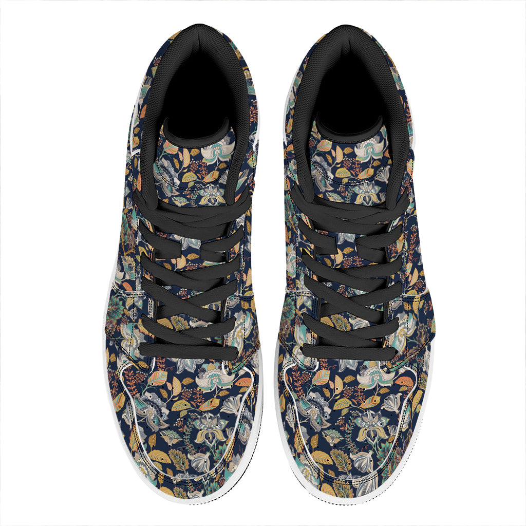 Vintage Indian Floral Pattern Print High Top Leather Sneakers