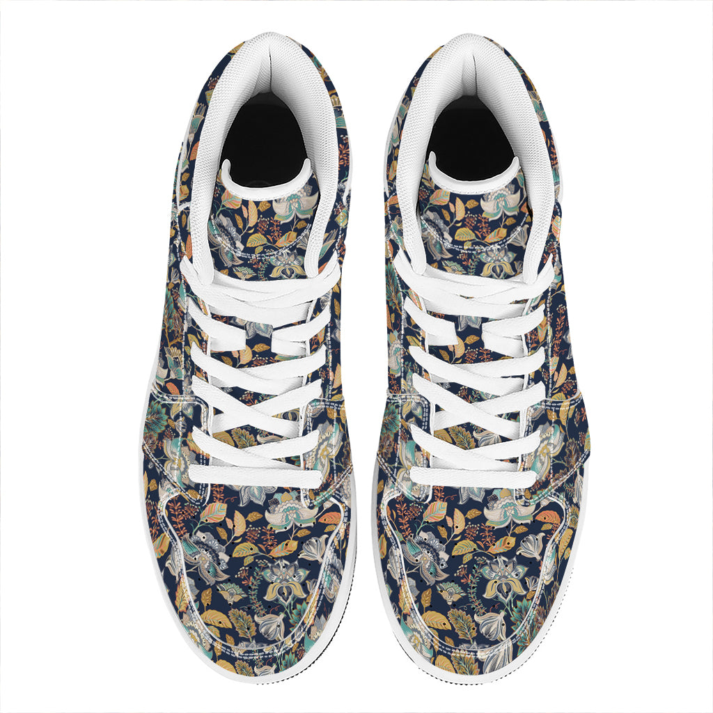 Vintage Indian Floral Pattern Print High Top Leather Sneakers