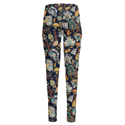Vintage Indian Floral Pattern Print High-Waisted Pocket Leggings