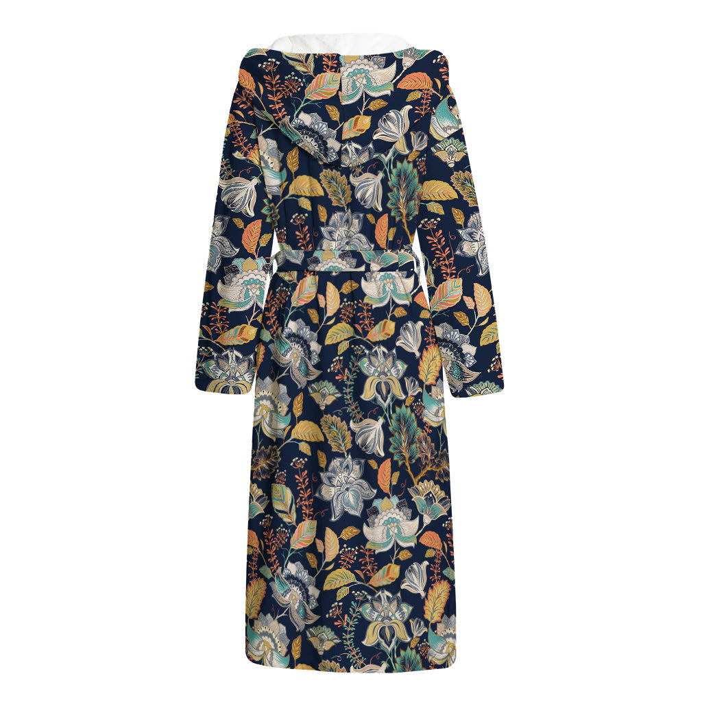 Vintage Indian Floral Pattern Print Hooded Bathrobe