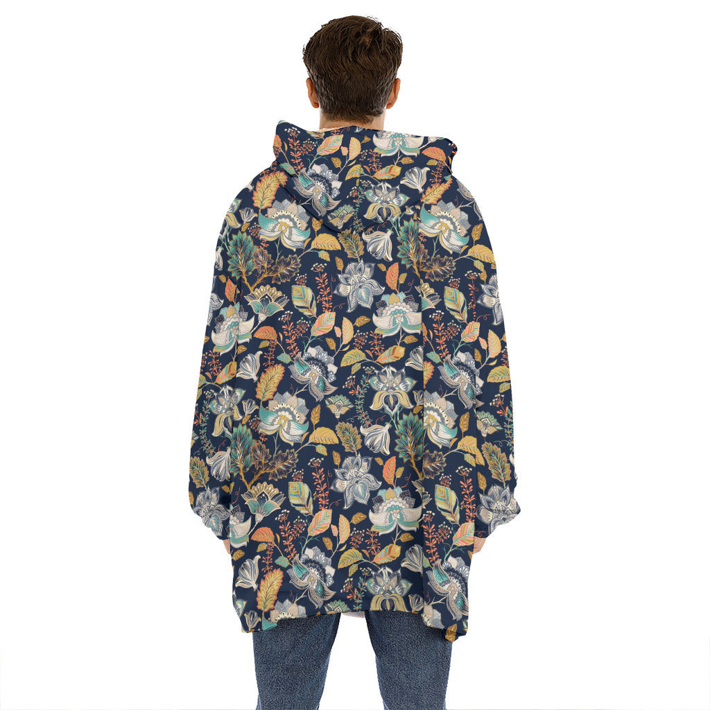 Vintage Indian Floral Pattern Print Hoodie Blanket