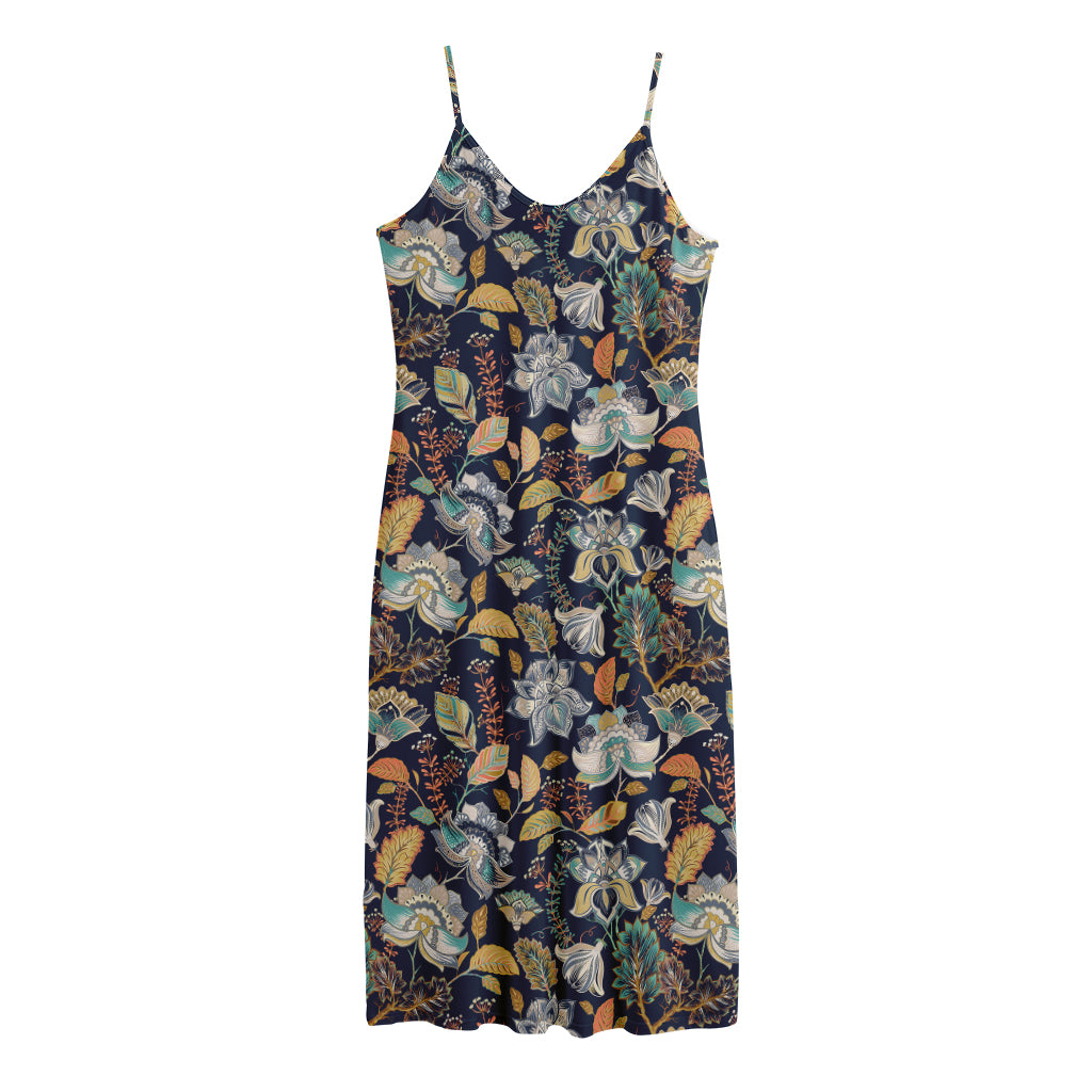 Vintage Indian Floral Pattern Print Jersey Midi Cami Dress