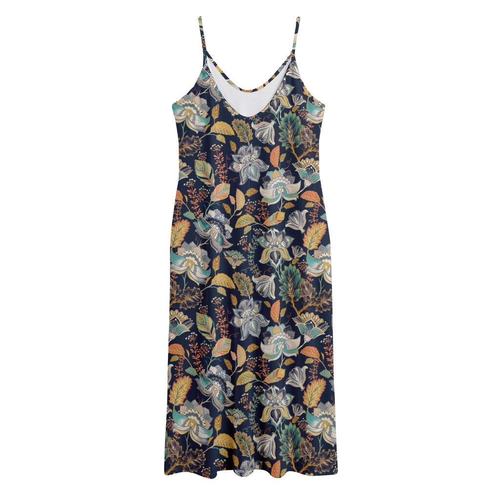 Vintage Indian Floral Pattern Print Jersey Midi Cami Dress