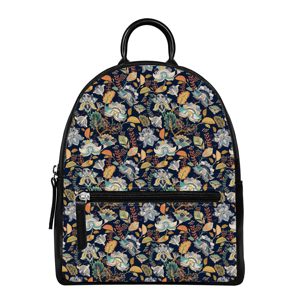 Vintage Indian Floral Pattern Print Leather Backpack