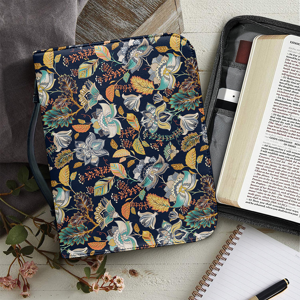 Vintage Indian Floral Pattern Print Leather Bible Cover