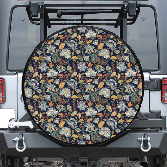 Vintage Indian Floral Pattern Print Leather Spare Tire Cover