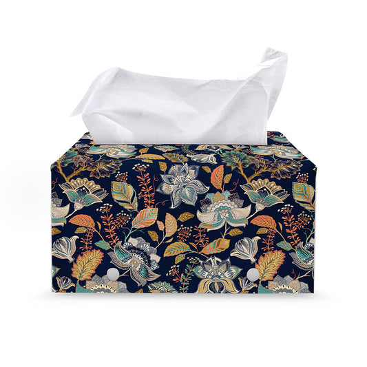 Vintage Indian Floral Pattern Print Leather Tissue Box Cover