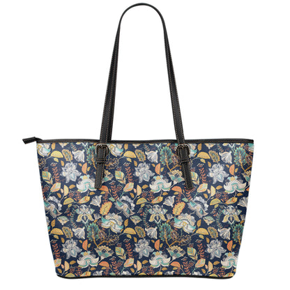 Vintage Indian Floral Pattern Print Leather Tote Bag