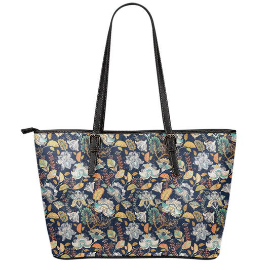 Vintage Indian Floral Pattern Print Leather Tote Bag
