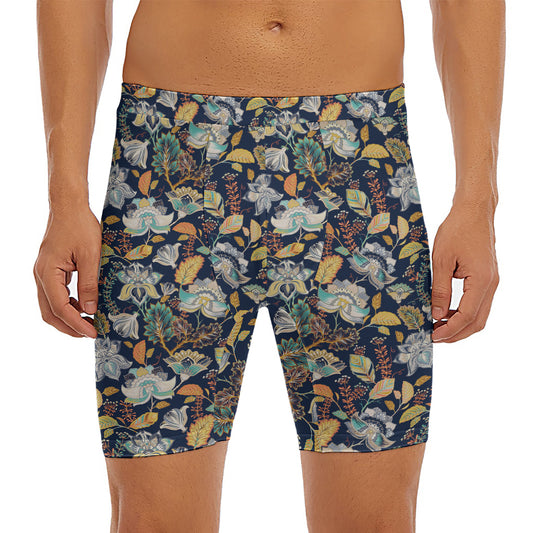 Vintage Indian Floral Pattern Print Men's Long Boxer Briefs