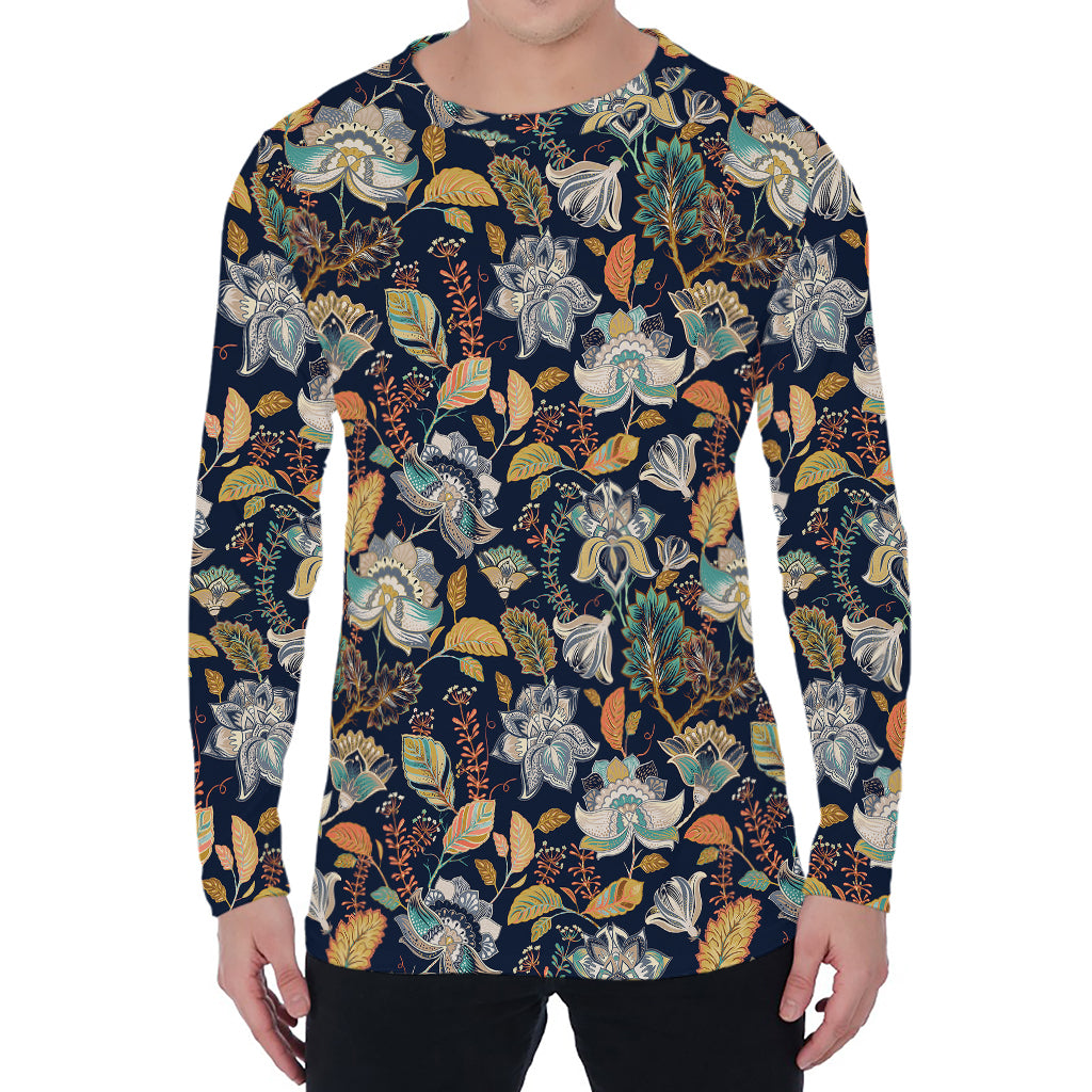 Vintage Indian Floral Pattern Print Men's Long Sleeve T-Shirt