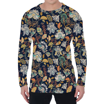 Vintage Indian Floral Pattern Print Men's Long Sleeve T-Shirt
