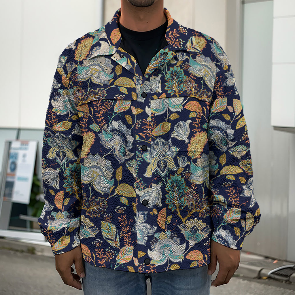Vintage Indian Floral Pattern Print Men's Shirt Jacket
