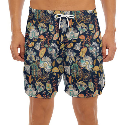 Vintage Indian Floral Pattern Print Men's Split Running Shorts