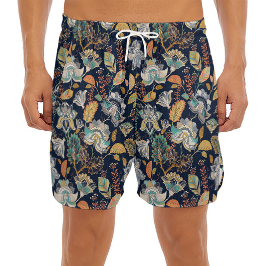 Vintage Indian Floral Pattern Print Men's Split Running Shorts