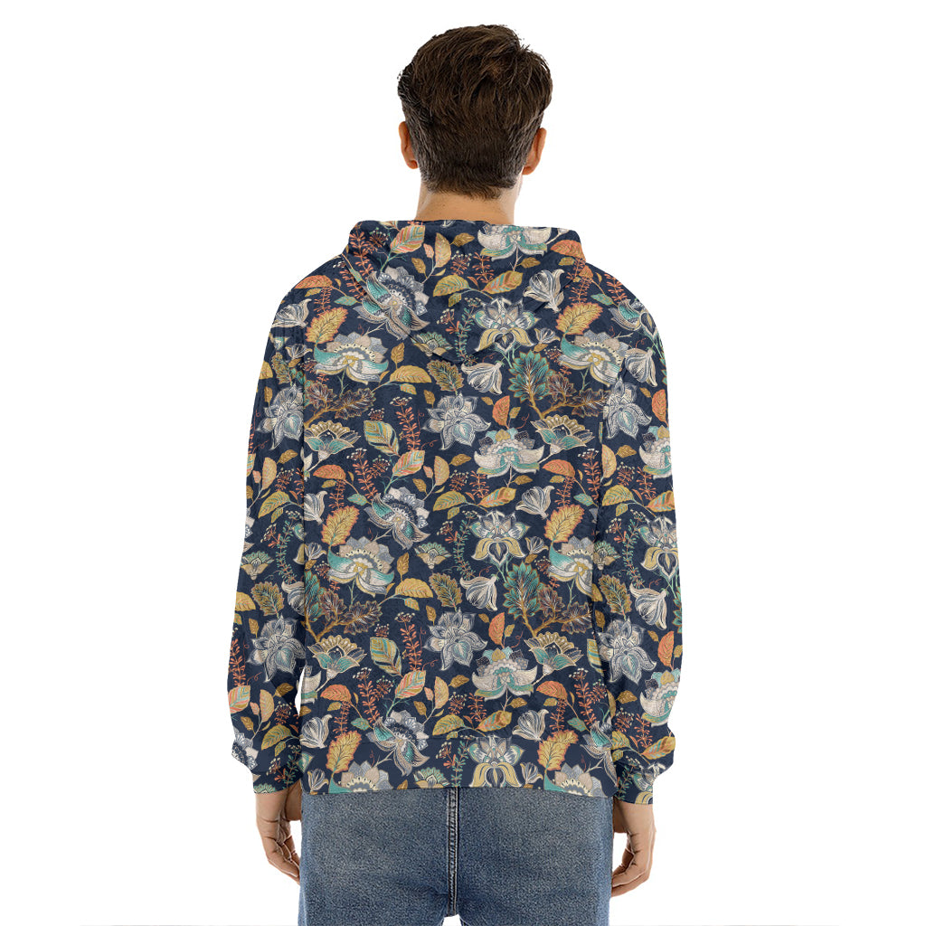 Vintage Indian Floral Pattern Print Men's Velvet Pullover Hoodie