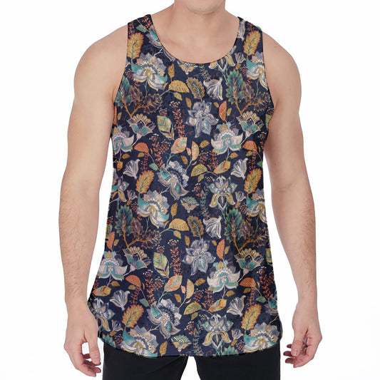 Vintage Indian Floral Pattern Print Men's Velvet Tank Top