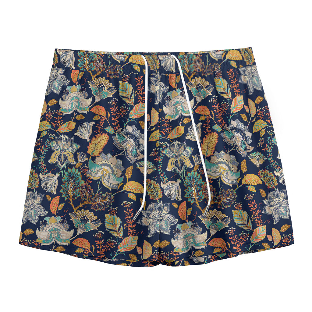 Vintage Indian Floral Pattern Print Mesh Shorts