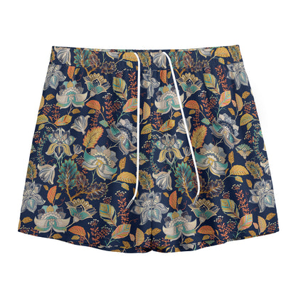 Vintage Indian Floral Pattern Print Mesh Shorts