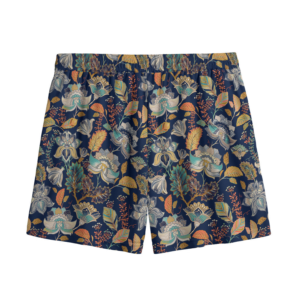 Vintage Indian Floral Pattern Print Mesh Shorts