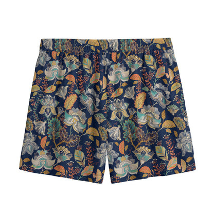 Vintage Indian Floral Pattern Print Mesh Shorts