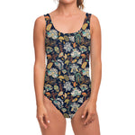 Vintage Indian Floral Pattern Print One Piece Swimsuit
