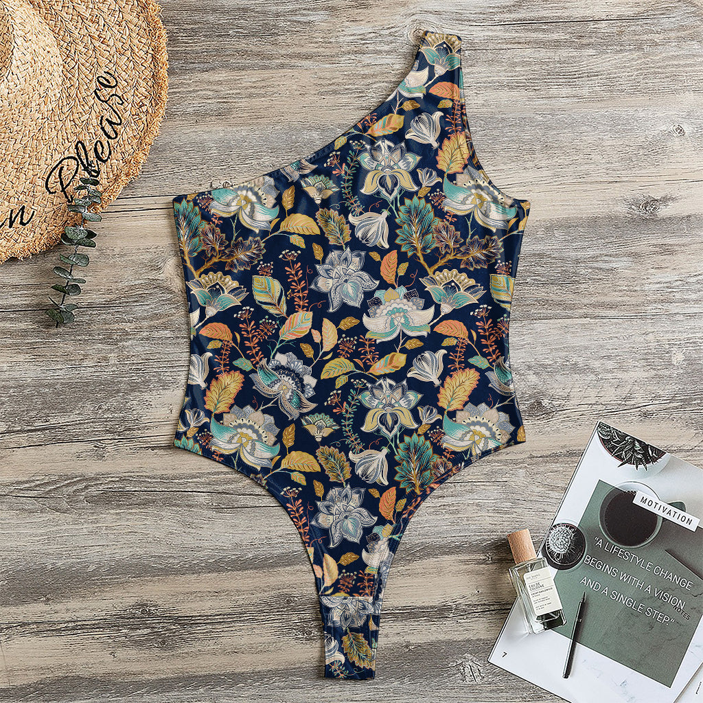 Vintage Indian Floral Pattern Print One Shoulder Bodysuit