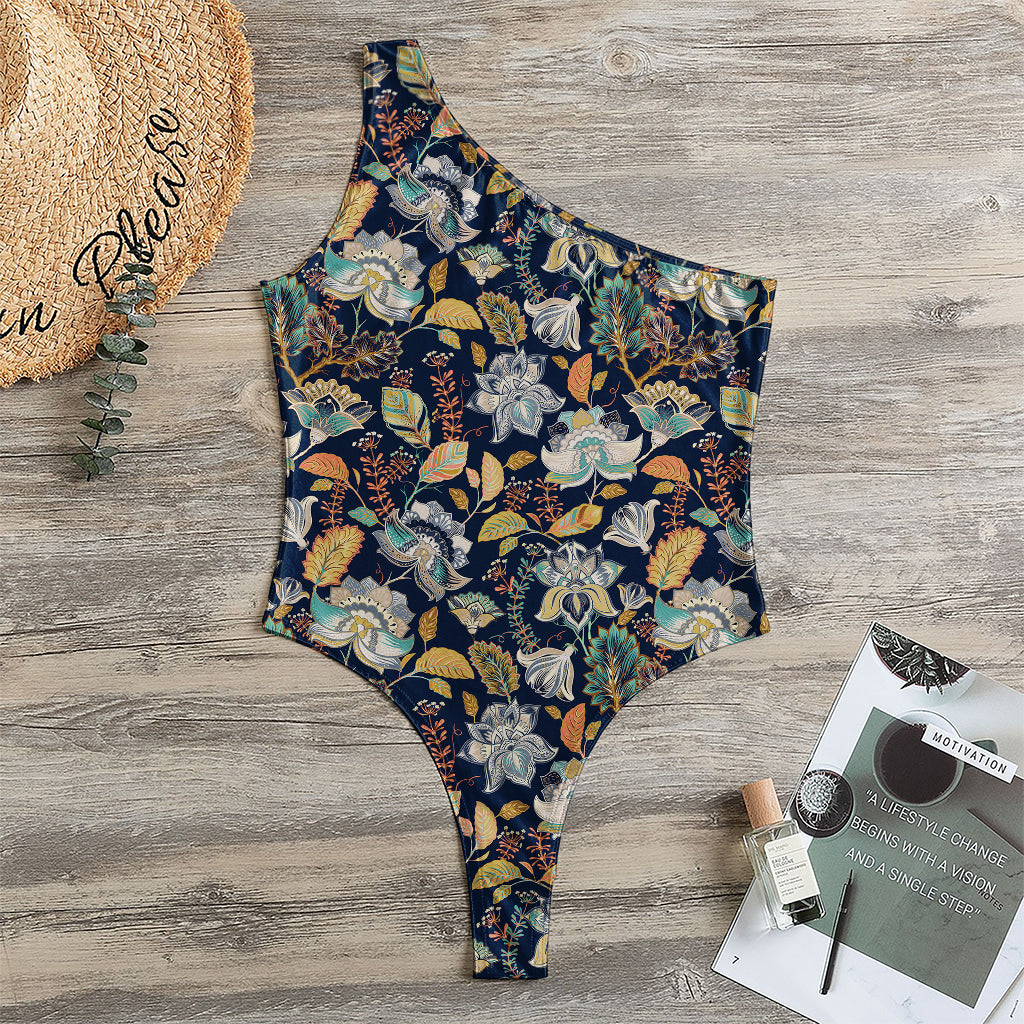 Vintage Indian Floral Pattern Print One Shoulder Bodysuit