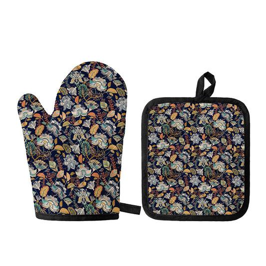 Vintage Indian Floral Pattern Print Oven Mitt And Pot Holder Set