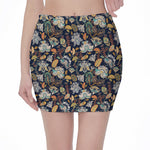 Vintage Indian Floral Pattern Print Pencil Mini Skirt