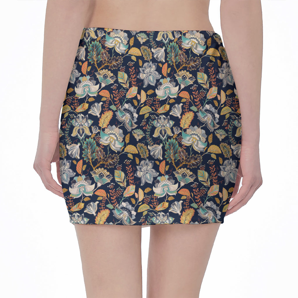 Vintage Indian Floral Pattern Print Pencil Mini Skirt