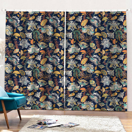 Vintage Indian Floral Pattern Print Pencil Pleat Curtains