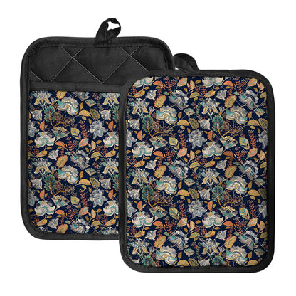 Vintage Indian Floral Pattern Print Pot Holders With Pocket