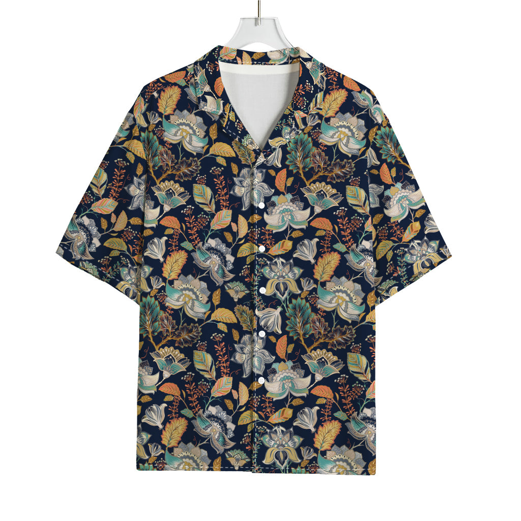 Vintage Indian Floral Pattern Print Rayon Hawaiian Shirt