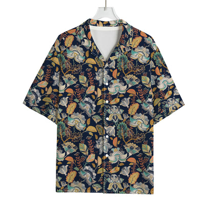 Vintage Indian Floral Pattern Print Rayon Hawaiian Shirt