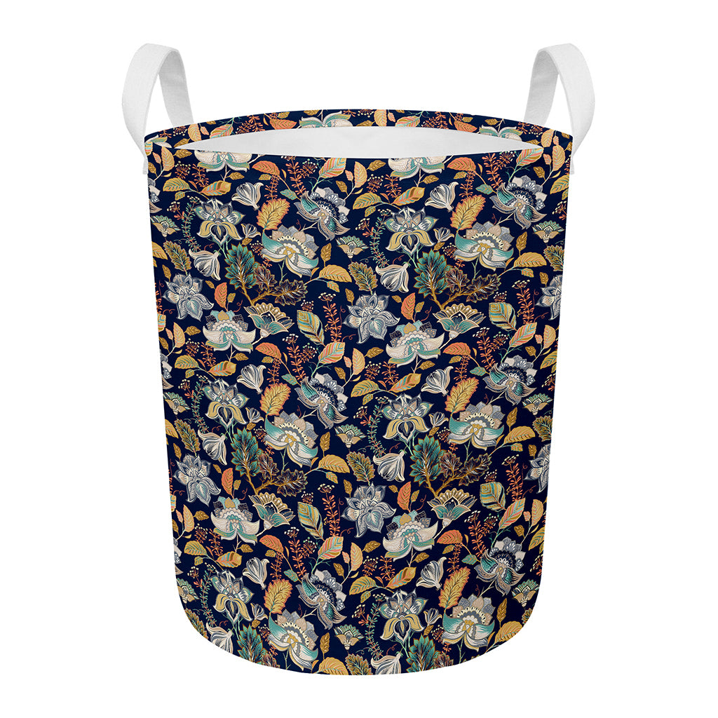 Vintage Indian Floral Pattern Print Round Laundry Basket
