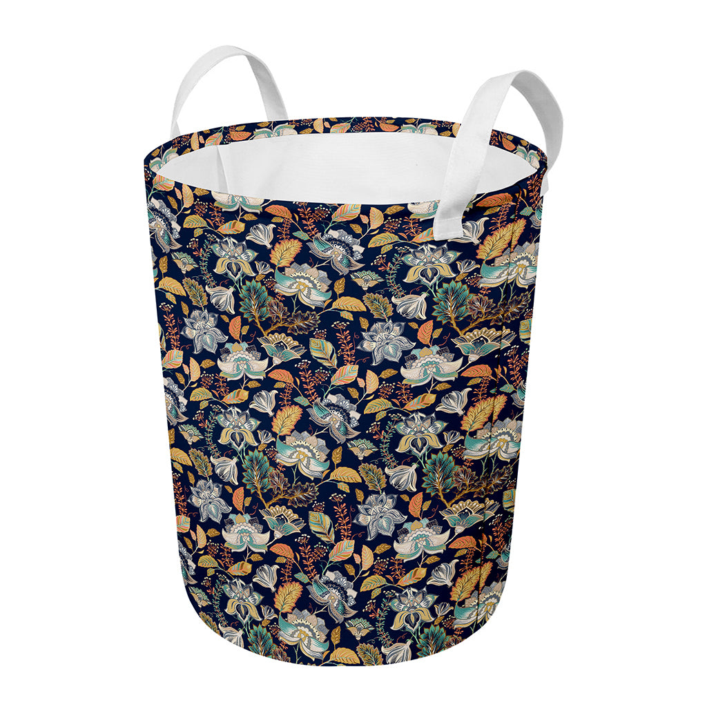 Vintage Indian Floral Pattern Print Round Laundry Basket