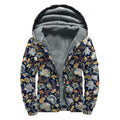 Vintage Indian Floral Pattern Print Sherpa Lined Zip Up Hoodie