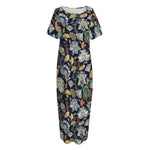 Vintage Indian Floral Pattern Print Short Sleeve Long Nightdress