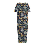 Vintage Indian Floral Pattern Print Short Sleeve Long Nightdress