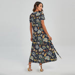 Vintage Indian Floral Pattern Print Short Sleeve Maxi Dress