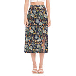 Vintage Indian Floral Pattern Print Side Slit Midi Skirt