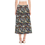 Vintage Indian Floral Pattern Print Side Slit Midi Skirt